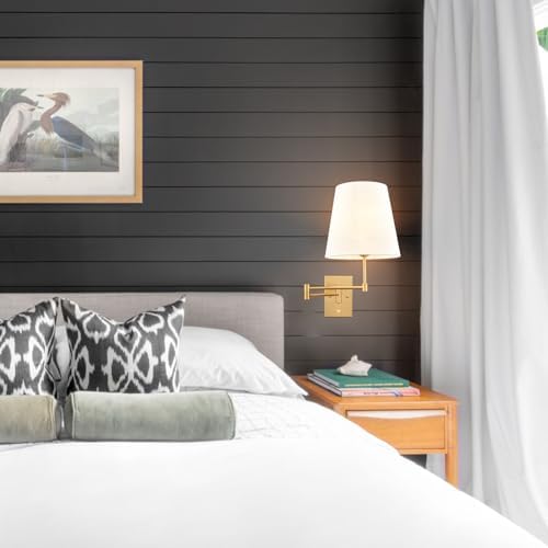 HYDELITE Gold Swing Arm Wall Lamp, Linen Shade