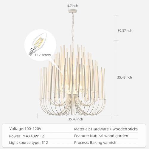 HEYAN 36-Inch Whitewash Wood Pendant Light
