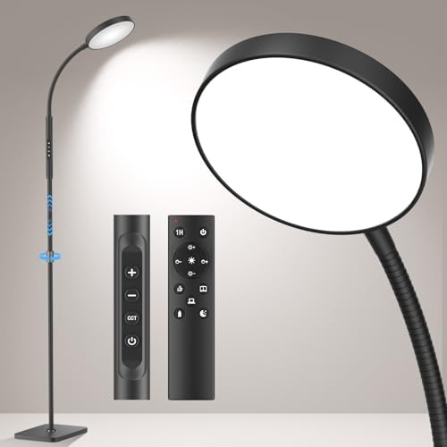 PACOVY Adjustable Floor Lamp, Remote Control, Black
