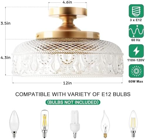 Lamomo Golden Semi Flush Mount Ceiling Light, 12in