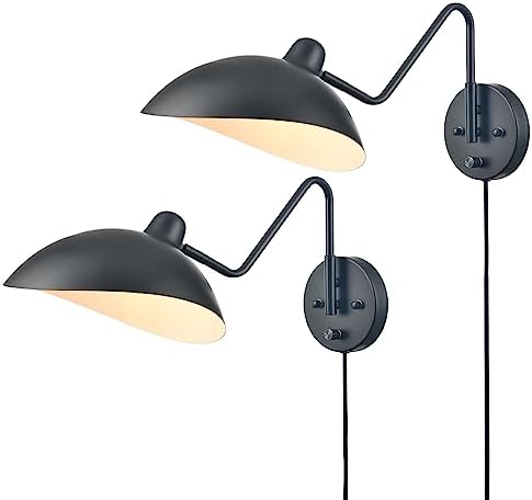Black Plug in Wall Light with On/Off Switch Set of 2 Swing Arm