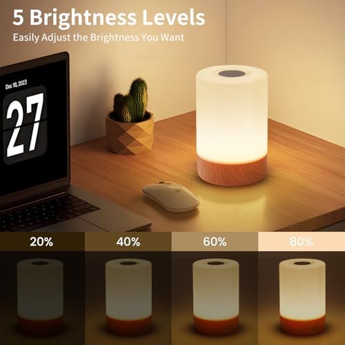 Touch Bedside Table Lamp, Remote-Control Dimmable RGB Light