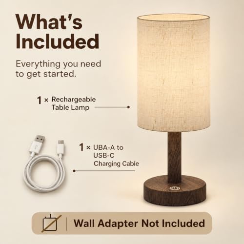 Small Rechargeable Cordless Table Lamp, Dark Walnut