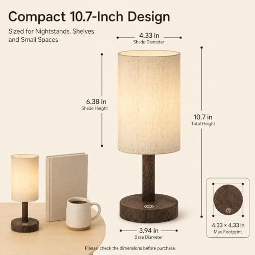 Small Rechargeable Cordless Table Lamp, Dark Walnut