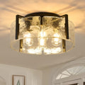 Black 17.7-Inch Glass Drum Semi Flush Mount Ceiling Light