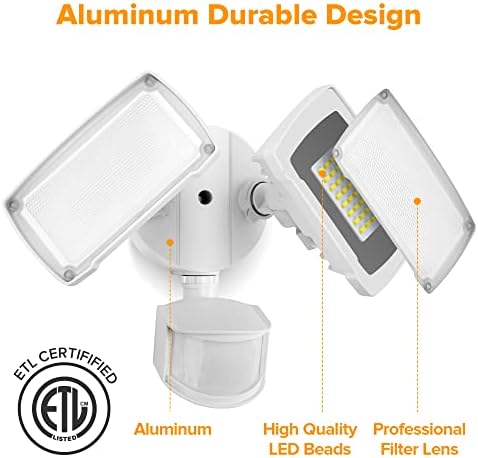 LUTEC 38W Motion-Activated Dual-Head Floodlight, White