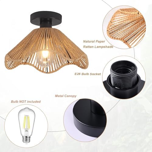 Surpars House Boho Rattan Ceiling Light, Light Brown