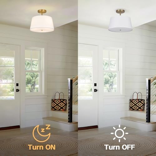 CALOKES 3-Light Gold Semi Flush Mount Ceiling Light