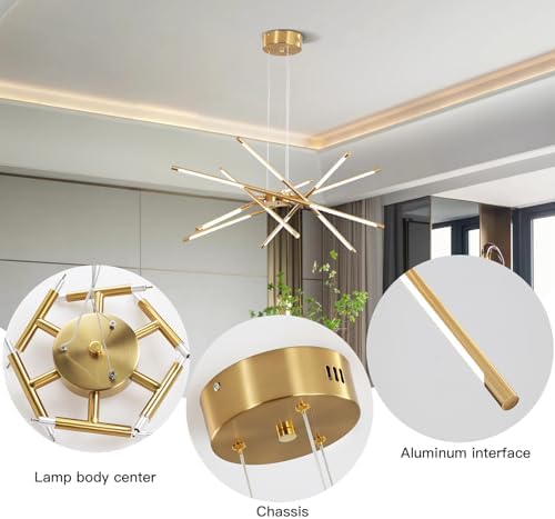 Modern Gold Chandelier, 12-Light Linear Pendant Light Fixture