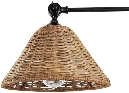 WINGBO Rattan Swing Arm Wall Sconce, Black, 2 Pack