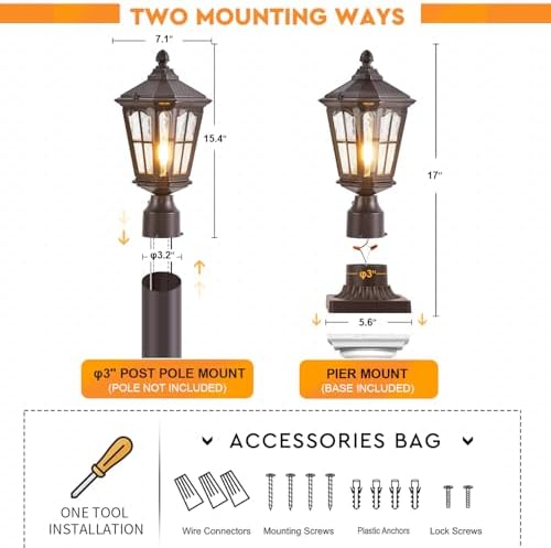 Dusk-to-Dawn Aluminum Outdoor Post Light, Oil Rubbed Bronze