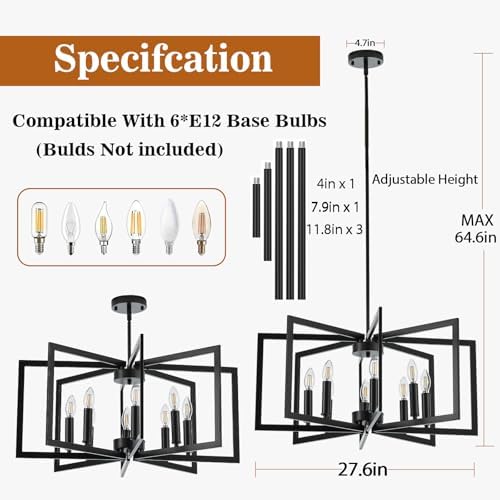 8-Light Black Geometric Chandelier