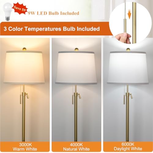 JUNNAI Gold Floor Lamp, 55-65" Adjustable, White Shade