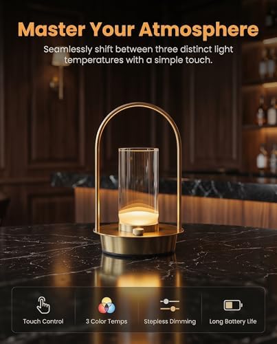 2 Pack Rechargeable Cordless Touch LED Table Lamps, Gold