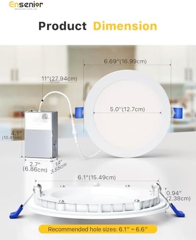 Ensenior 12 Pack 6 Inch Canless LED Recessed Light
