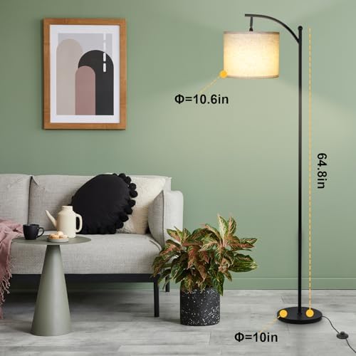 LALISU Standing Floor Lamp, Black Linen Shade