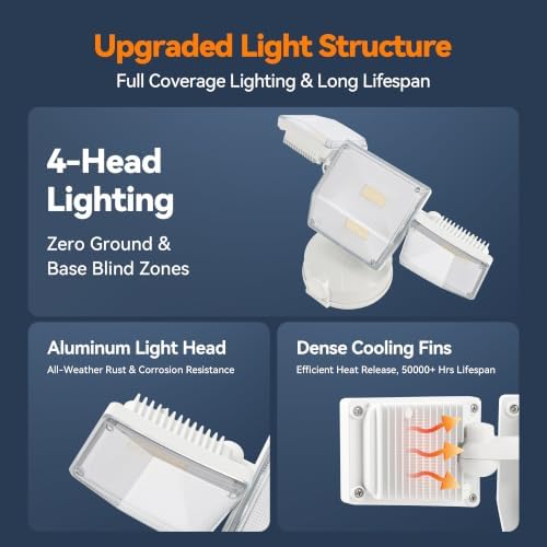 85W 4-Head LED Flood Light, 5000K, White