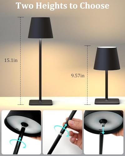 Fizrice Rechargeable Cordless Table Lamps, Black, 2 Pack