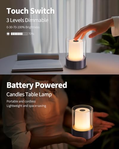 4" Black Cordless Table Lamps Set of 2, Rechargeable