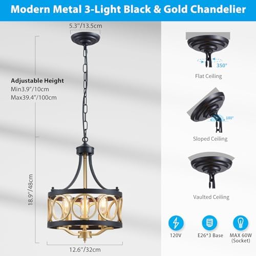 XINGQI Modern Farmhouse Chandelier, 13 Inch Black Gold