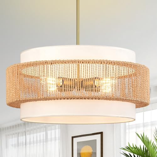 4-Light 19.7" Rattan Chandelier