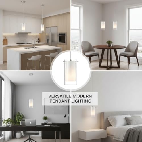 AKEZON Brushed Nickel Pendant Light, Adjustable Height