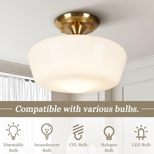 Schoolhouse Style 12" Gold Semi Flush Mount Ceiling Light