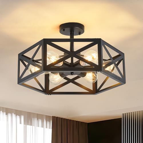 Black Semi Flush Mount Ceiling Light, 19.7"