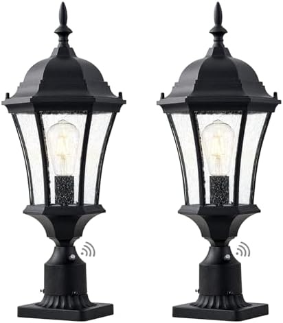 24 Inch Large Dusk to Dawn Outdoor Post Lights Aluminum Black Exterior