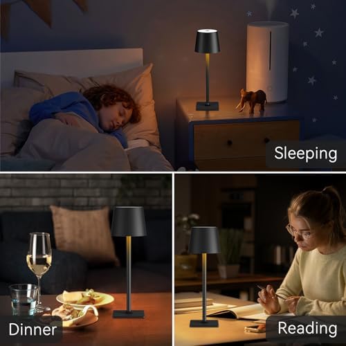 Yogaret Black Cordless Rechargeable Table Lamps, 2 Pack