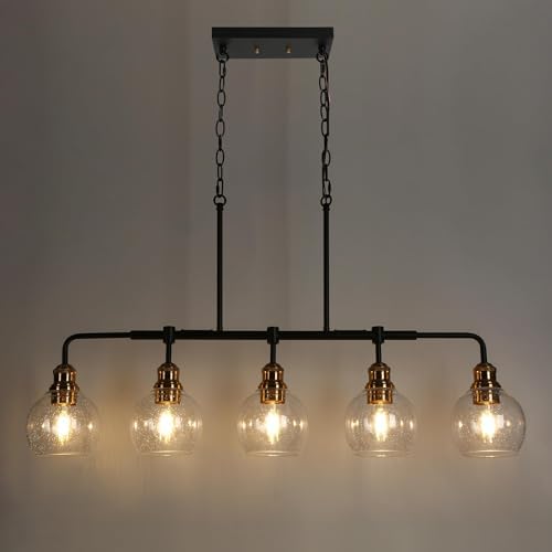 KSANA 5-Light Linear Chandelier, Seeded Glass