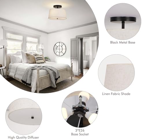 3-Light Semi Flush Mount Ceiling Light, 12.6 Inch