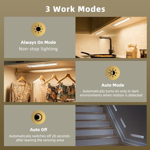 4 Pack Rechargeable Motion Sensor Under Cabinet Lights, Warm Light