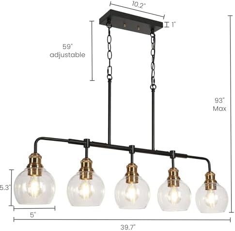 KSANA 5-Light Linear Chandelier, Seeded Glass