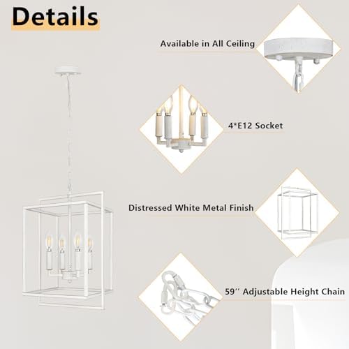 4-Light Antique White Farmhouse Chandelier