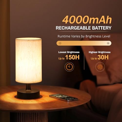 Small Cordless Table Lamp, 4000mAh Rechargeable, Black