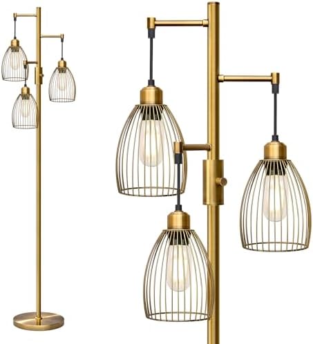 Dimmable Antique Brass Floor Lamp, 3-Light
