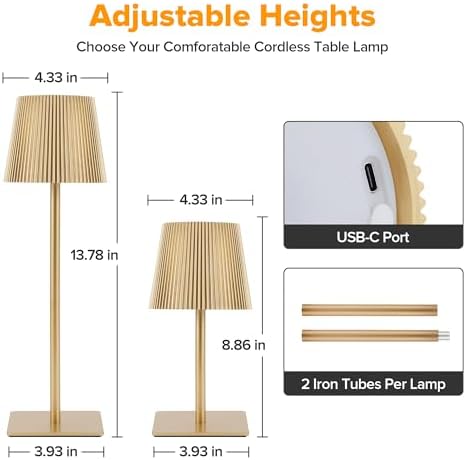 LUTEC 2 Pack Cordless Table Lamps, 6000mAh, Gold