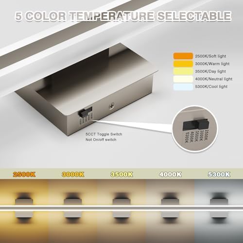 31.5 Inch Brushed Nickel Bathroom Vanity Light, 5CCT