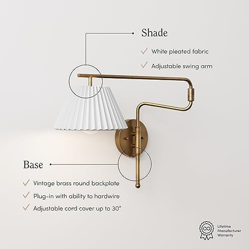 Nathan James Kai Wall-Mounted Reading Lamp, Pleated Shade