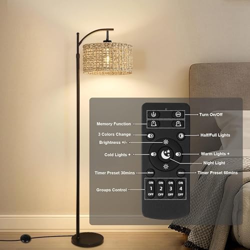 Arc Floor Lamp with Remote Control, 3 Color Temperatures