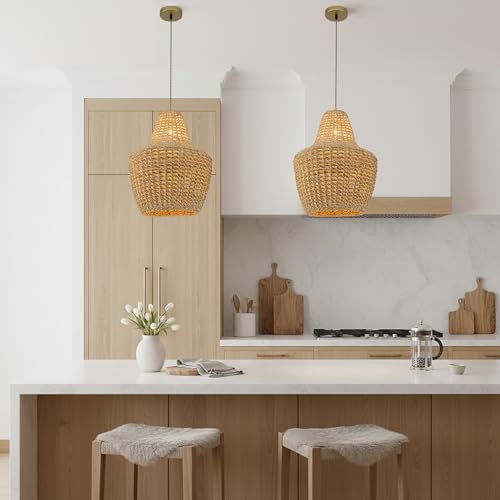 Modern Rattan Dome Pendant Light, 19 in. Natural
