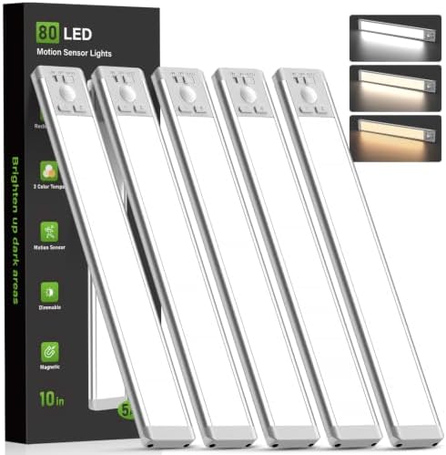 MCGOR 10inch Wireless Motion Sensor Under Cabinet Lights, 5 Pack