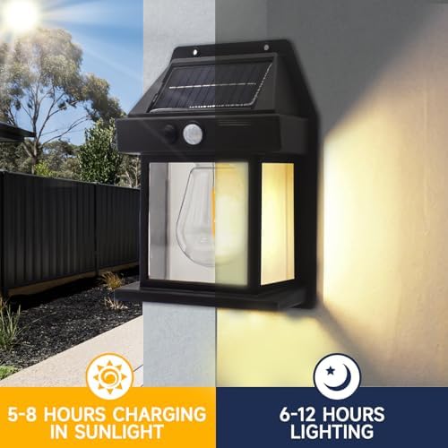 Black Solar Motion Sensor Wall Lights, 3 Modes