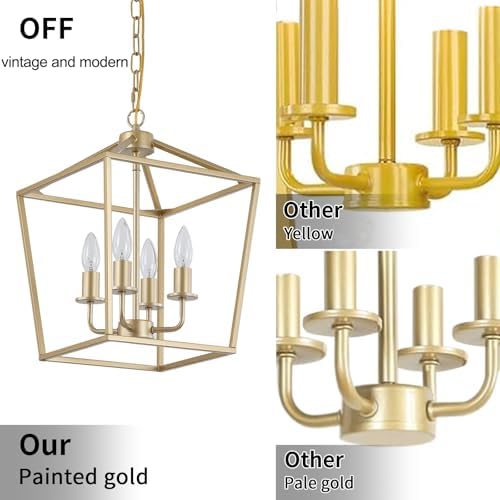 Industrial 4-Light Chandelier, Gold Metal Cage