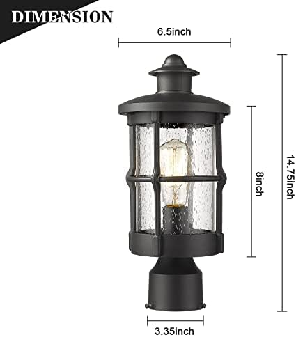 Outdoor Post Light, Black Finish, Seeded Glass