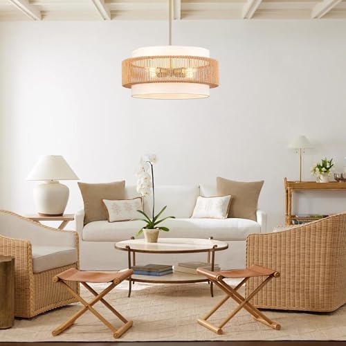 4-Light 19.7" Rattan Chandelier