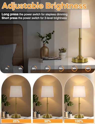 Yochoice Height Adjustable Rechargeable Gold Table Lamp