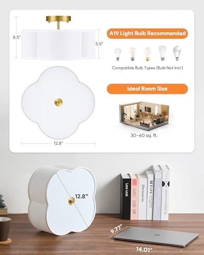 VONLUCE 12.8" 4-Light Drum Semi Flush Mount Ceiling Light
