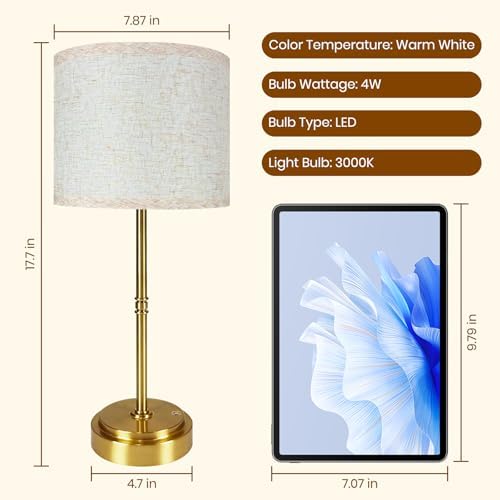 AWOKE 17.7-Inch Cordless Table Lamp, 7500mAh
